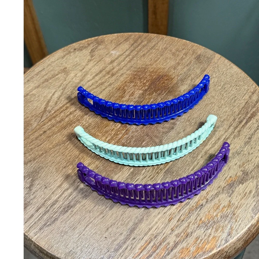 Vintage 80s Banana Clip Hair Accessories Set 3pc Clincher Ponytail Combs 6in